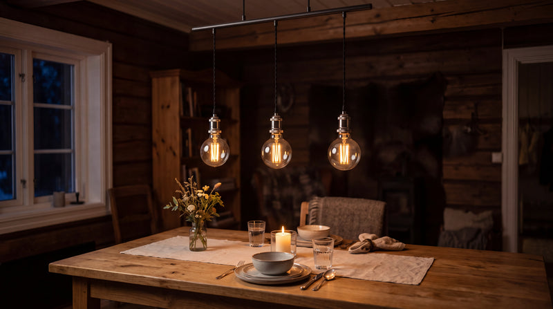 Filament-Leuchtmittel über dem Esstisch